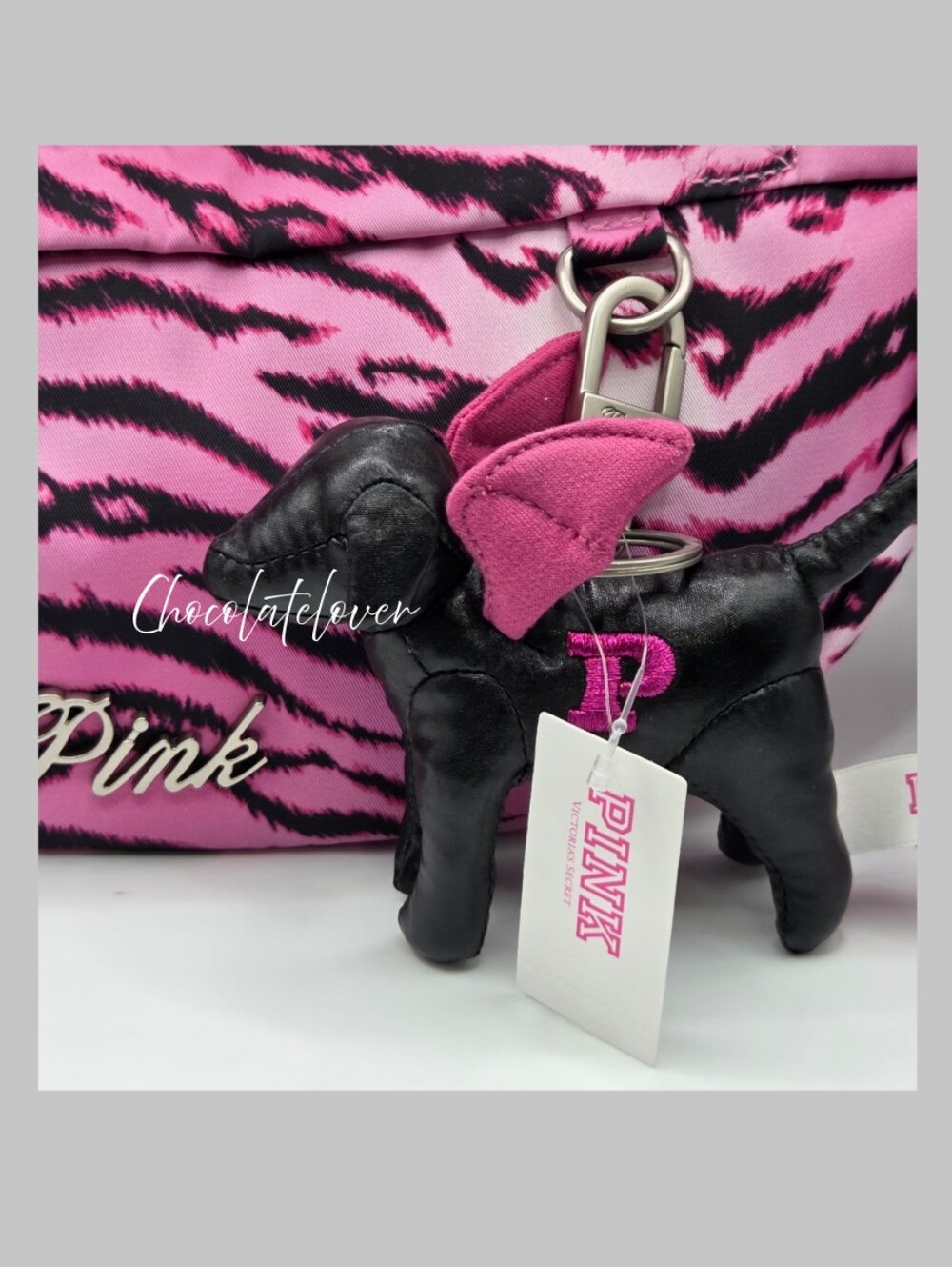 Victoria's Secret PINK Sling Pink Zebra Bag With Bat Dog NWT - Picture 2 of 7